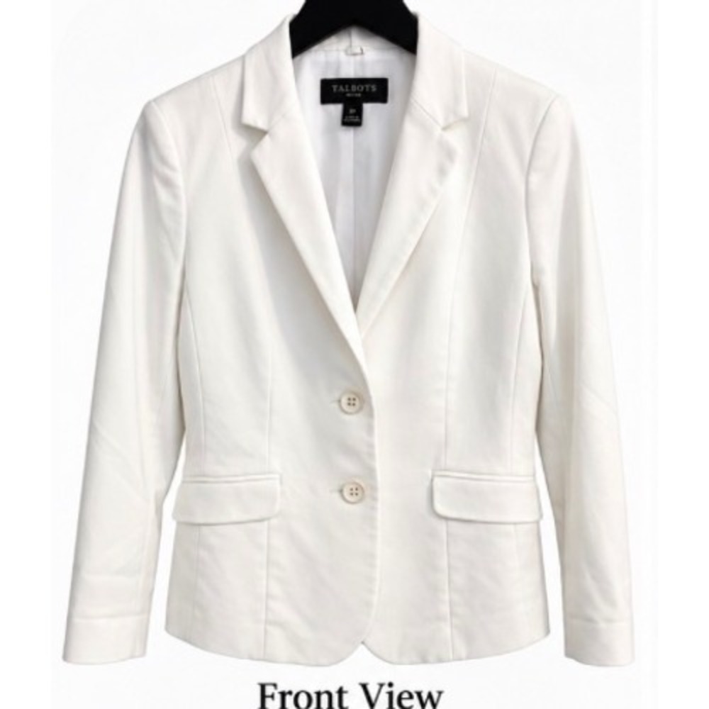 Talbots Petites White Two Button Cotton Blend Blazer Jacket 8P
